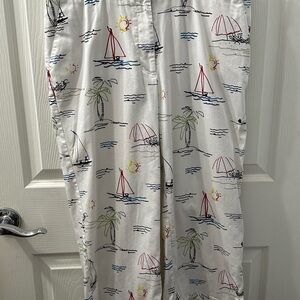 Chico’s Women’s Sailboat Palm Tree Beach Nautical Wide Leg Pants Size 1.5 Med 10